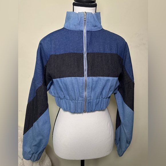 SHEIN Jackets & Blazers - Stylish Blue and Black Women's Cropped Jacket faux denim
